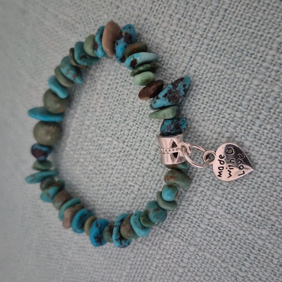 Turquoise(blue) Braclet & Stainlees Steel Braclet.Natural Turquoise - Picture 2 of 4